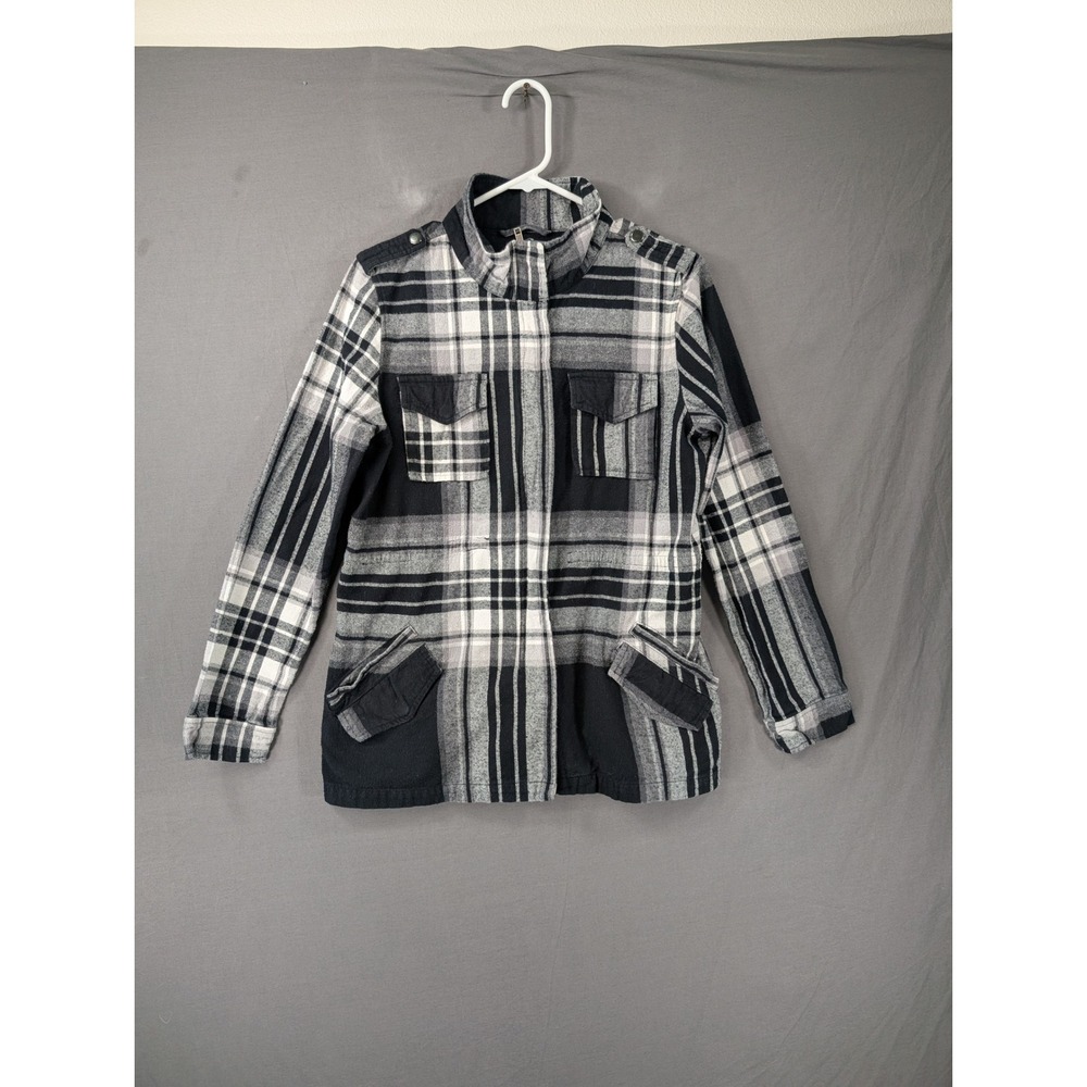 Hurley Womens Black White Plaid Flannel Field Jacket GJZFIAMP Size M